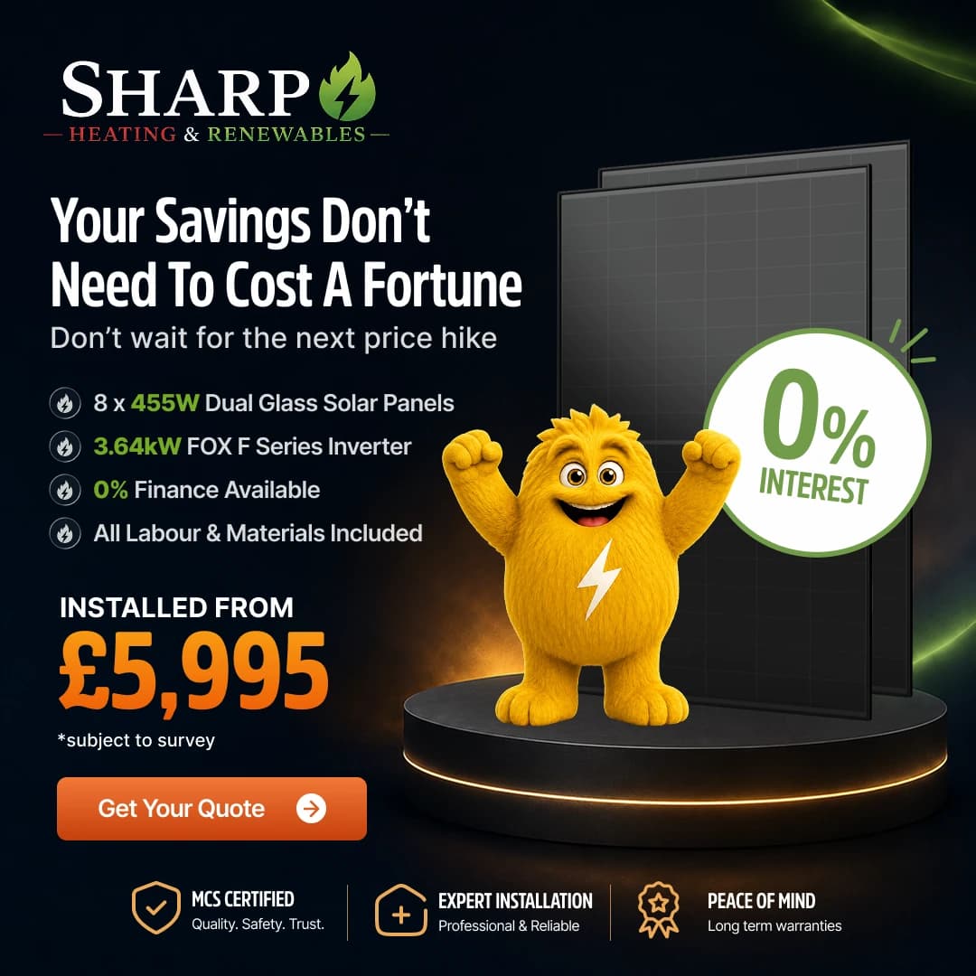 Sharp Solar Starter package: 8 455W dual glass solar panels with FOX F Series inverter, installed from £5,995