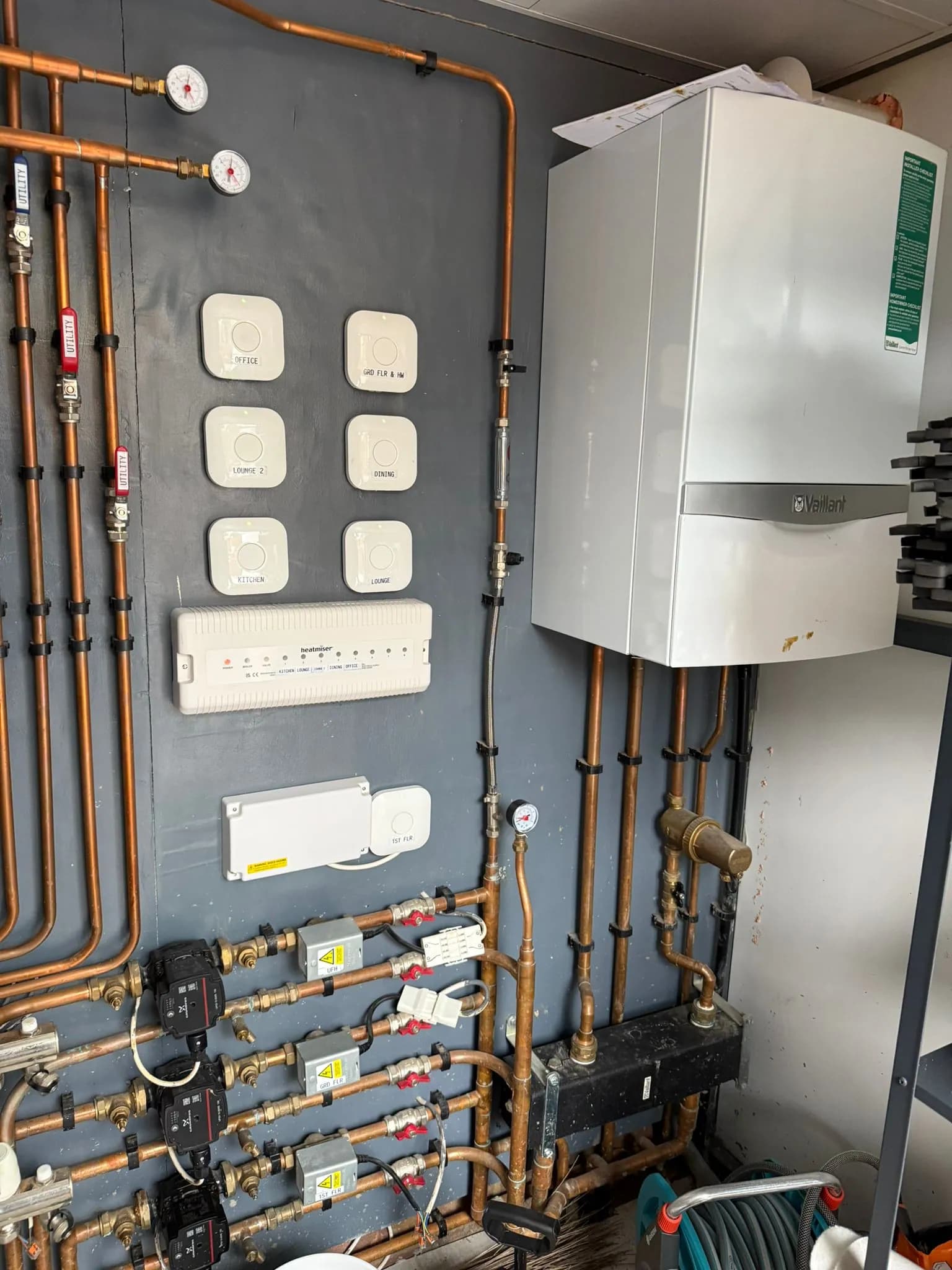 Vaillant ecoTEC gas boiler with multi-zone underfloor heating control board in Broxbourne