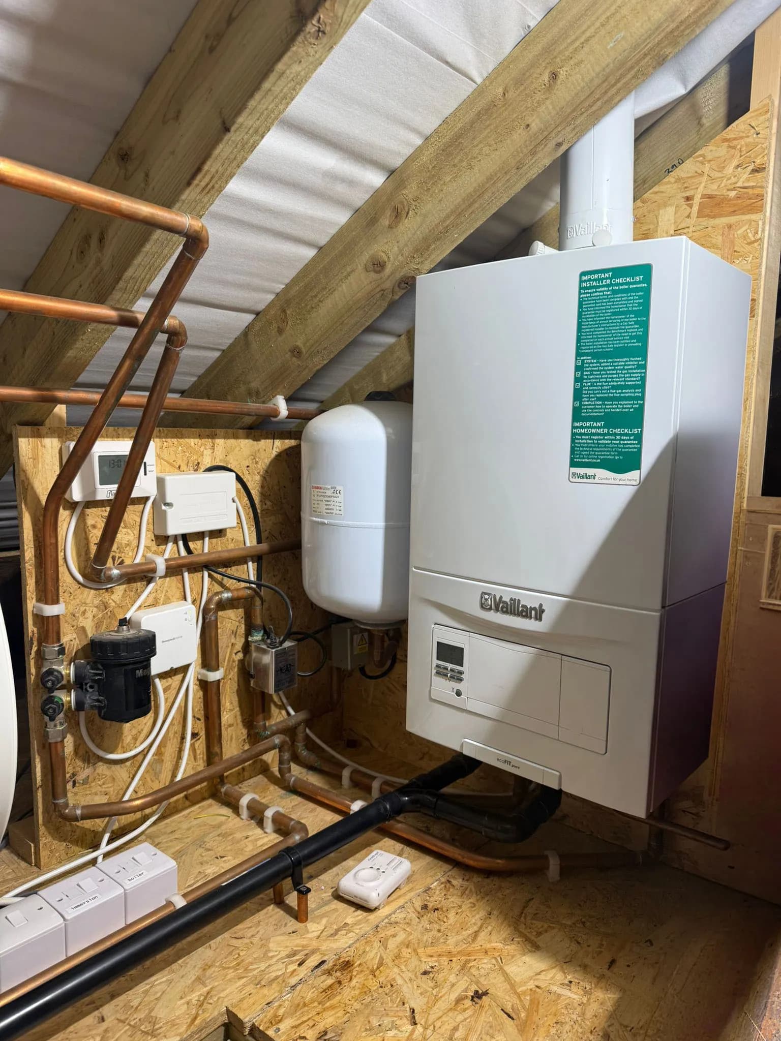 Vaillant ecoTEC gas boiler neatly installed in a Harpenden loft